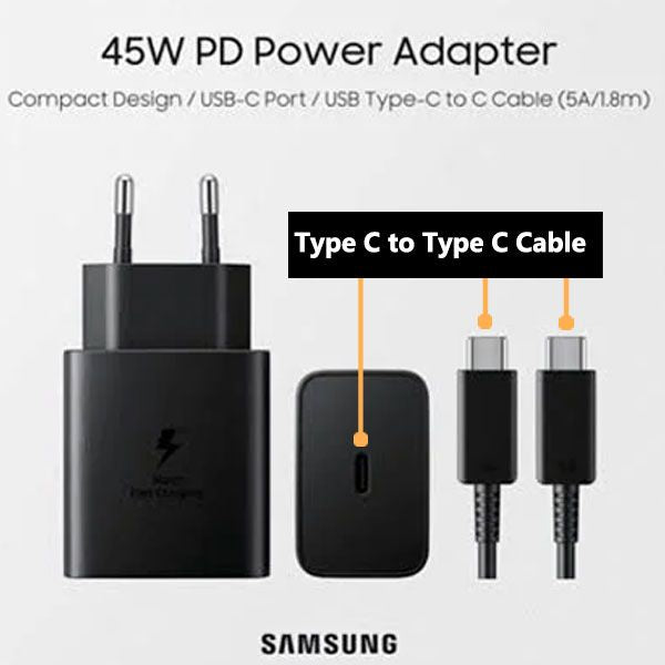 45W Samsung Super Fast Charger with Type C to Type C Cable (Global Certified Charger) Pd Charger For all Mobile Phone 45W Samsung Super Fast Charger with Type C to Type C Cable (Global Certified Charger) Pd Charger For all Mobile Phone
