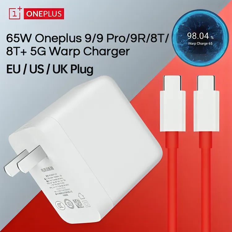 65 watt WARP Charger for OnePlus All Models With Data Cable Warp Charger for OnePlus with Fast Charging Cable USB C to USB C 65W Power Adapter
