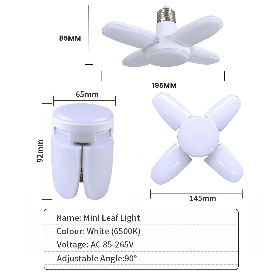 E27 Fan Shape Foldable 28W LED Bulb AC220V/110V Deformation for Home Ceiling Lights Warehouse and Garage White Leaf Light 6500K