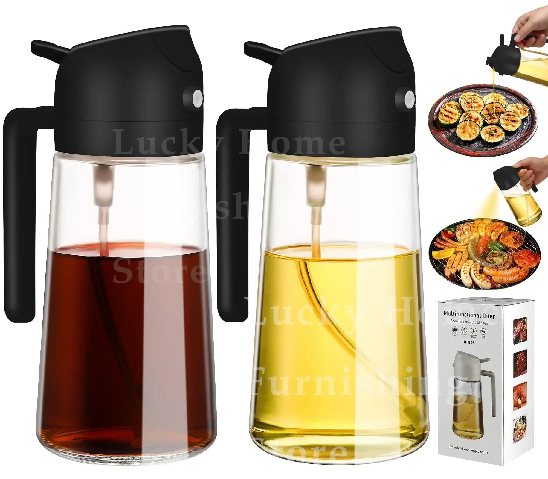 2pc Oil Sprayer Spray for 2 in 1 500ml Oil Sprayer & Pourer Plastic Spray Bottle Kitchen Gadget Sets Accessories for Camping BBQ