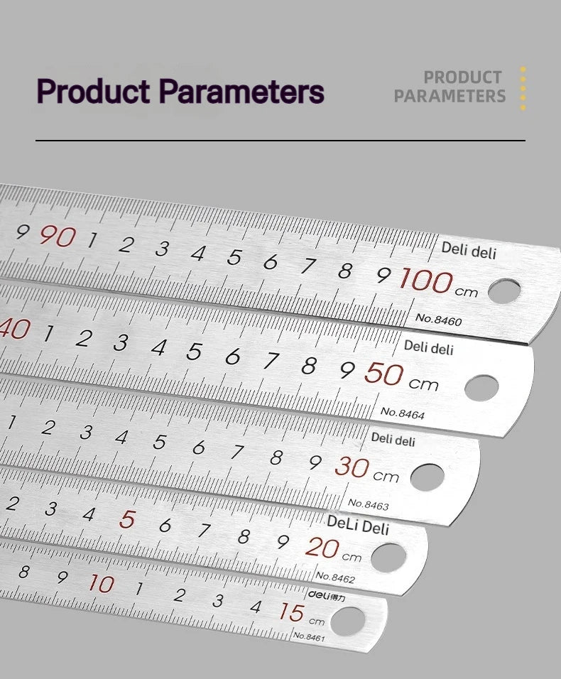 Deli Stainless Steel Ruler for Students And Woodworkers Straight Edge Measuring Tool for Drawing And Drafting 15/20/30/50cm
