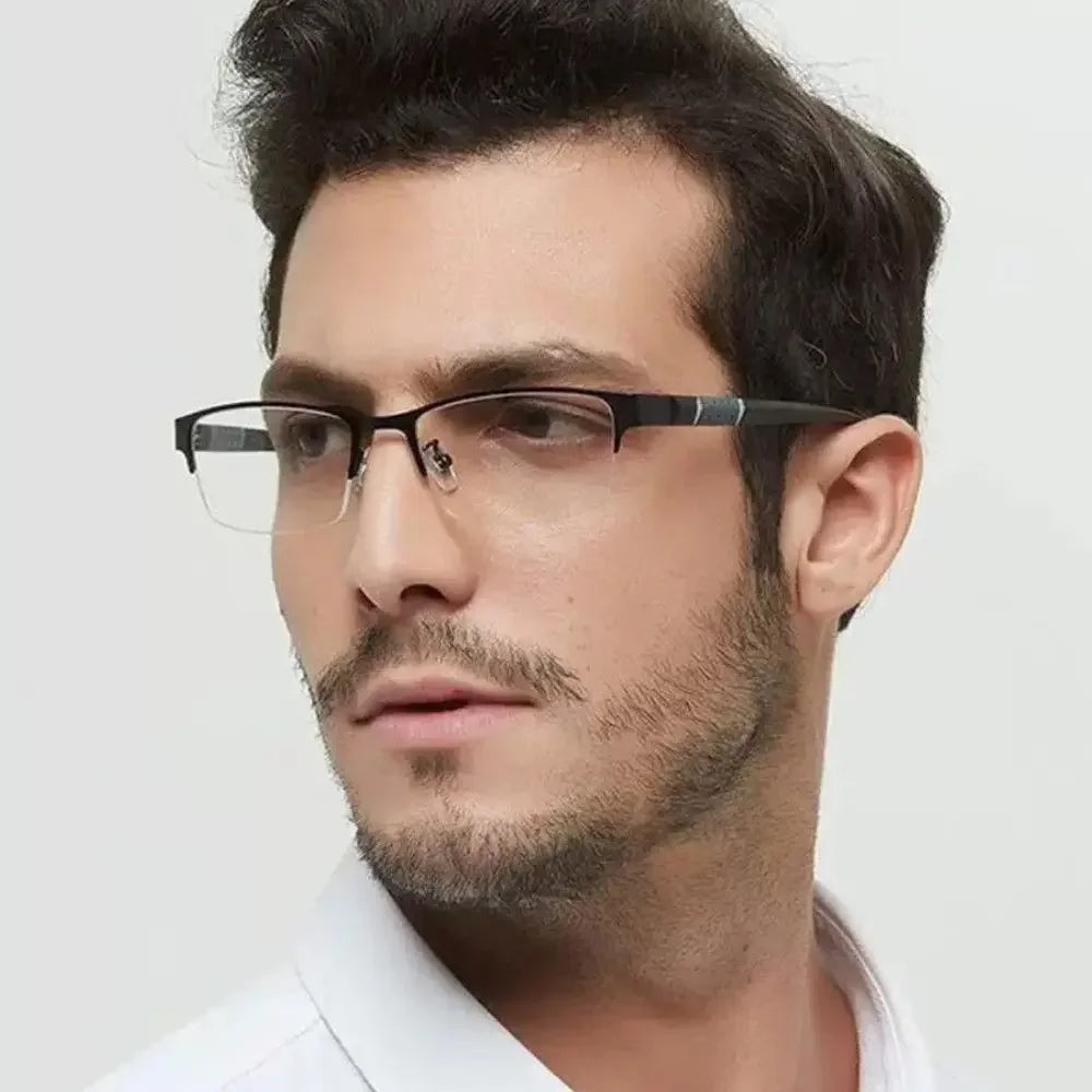 Glasses Men Anti-Blue Light Business Reading Glasses Vintage Half Frame Eye Protection Ultra Light Office Eyeglasses