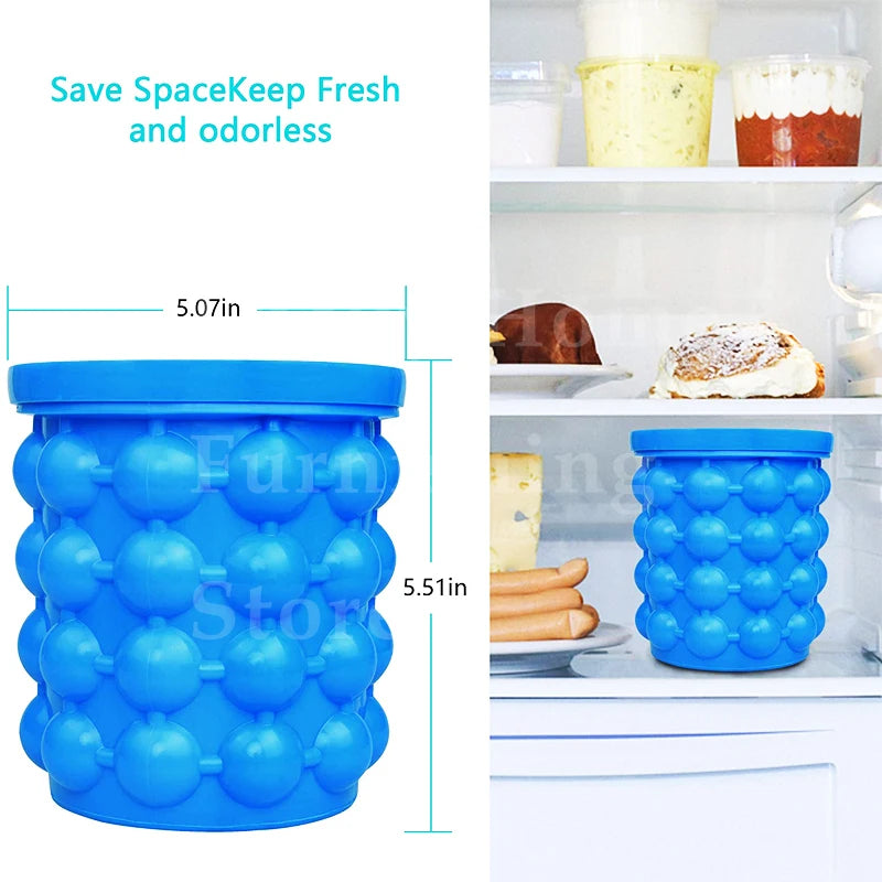 Large Silicone Ice Bucket with Lid, 2-in-1 Space Saving Ice Maker for Cocktail Wine Cooler Freeze Mold Barware Kitchen Tools