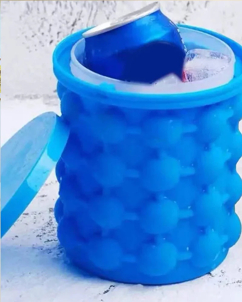 2-in-1 Silicone Ice Bucket & Cube Tray, Portable Freeze Mold for Whiskey Beer, Cabinet Space Saving Bar Home Party Kitchen Tool