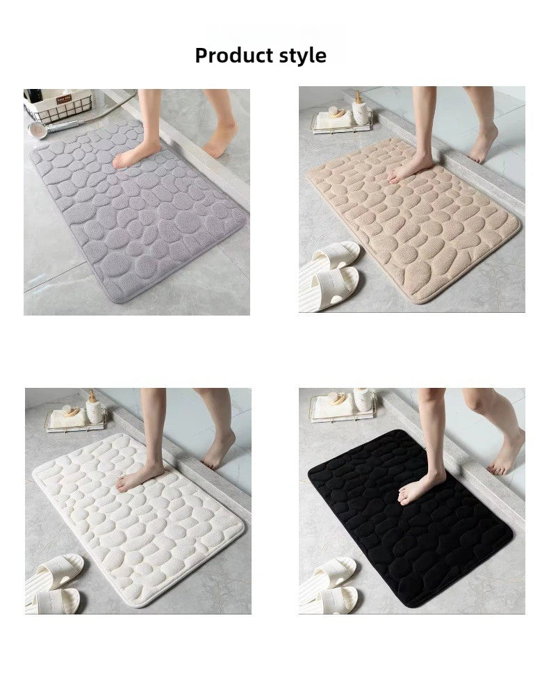 1pc Memory Foam Embossed Velvet Carpet Bathroom Living Room Non-Slip Mat Cobblestone Floor Mat Home Furnishings