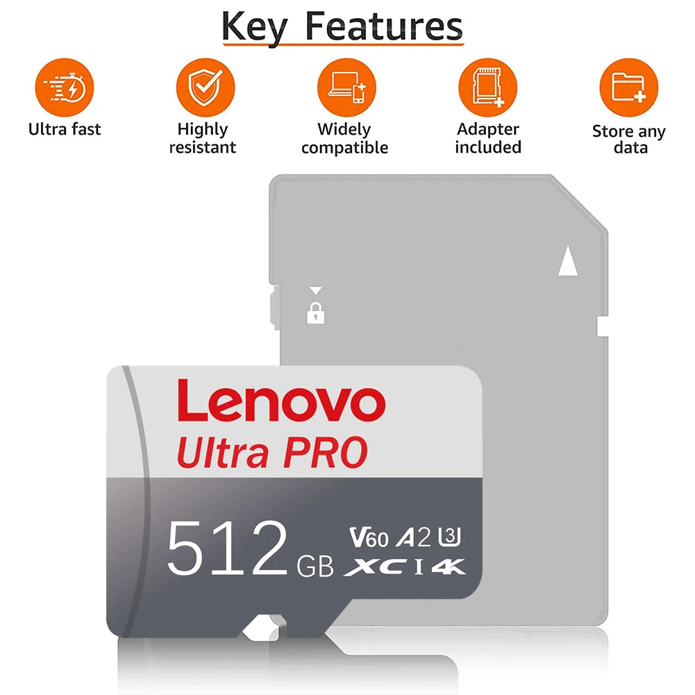Lenovo Micro TF SD Card High Speed Transfer Ultra SD Memory Card U3 A2 TF Flash Cards for Phone Camera Table PC 2TB 1TB 128GB