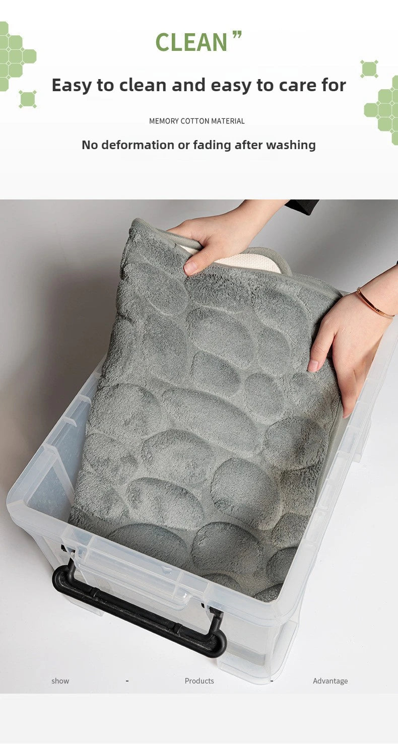 1pc Memory Foam Embossed Velvet Carpet Bathroom Living Room Non-Slip Mat Cobblestone Floor Mat Home Furnishings