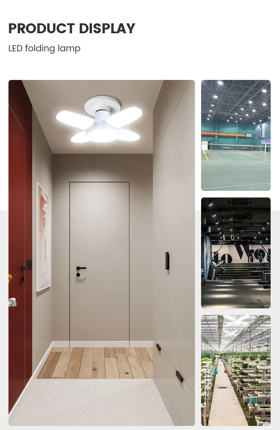 E27 Fan Shape Foldable 28W LED Bulb AC220V/110V Deformation for Home Ceiling Lights Warehouse and Garage White Leaf Light 6500K