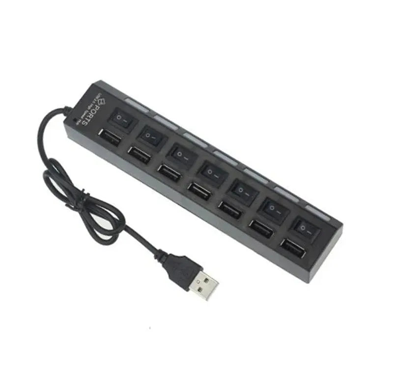Coolcirc High-Speed 7-Port USB 2.0 Hub with LED Switch &Power Adapter Multi Splitter Expander for PC/Laptop Computer Accessories