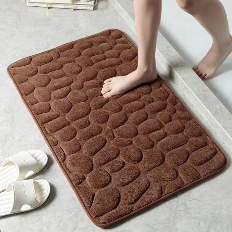 1pc Memory Foam Embossed Velvet Carpet Bathroom Living Room Non-Slip Mat Cobblestone Floor Mat Home Furnishings