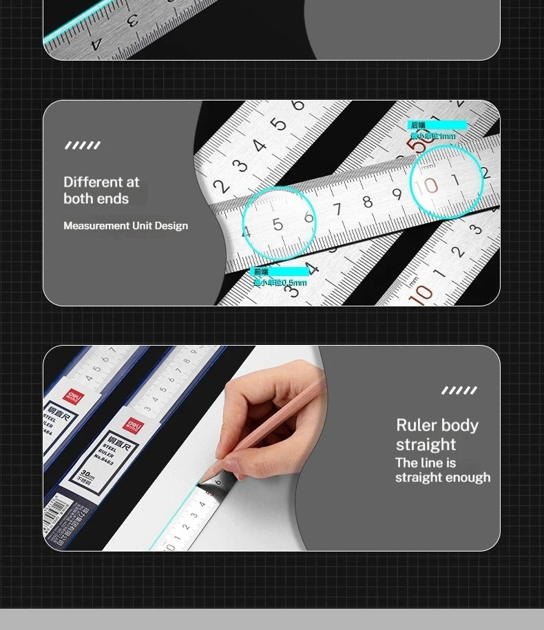 Deli Stainless Steel Ruler for Students And Woodworkers Straight Edge Measuring Tool for Drawing And Drafting 15/20/30/50cm