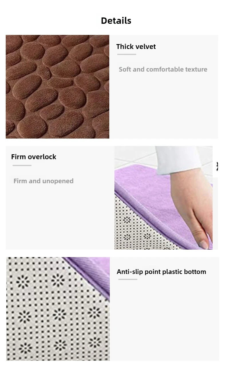 1pc Memory Foam Embossed Velvet Carpet Bathroom Living Room Non-Slip Mat Cobblestone Floor Mat Home Furnishings