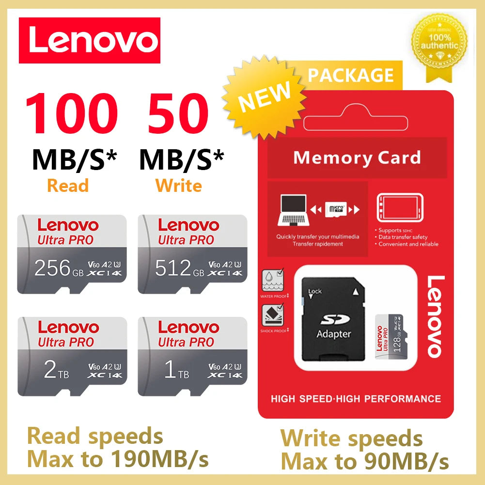 Lenovo Micro TF SD Card High Speed Transfer Ultra SD Memory Card U3 A2 TF Flash Cards for Phone Camera Table PC 2TB 1TB 128GB