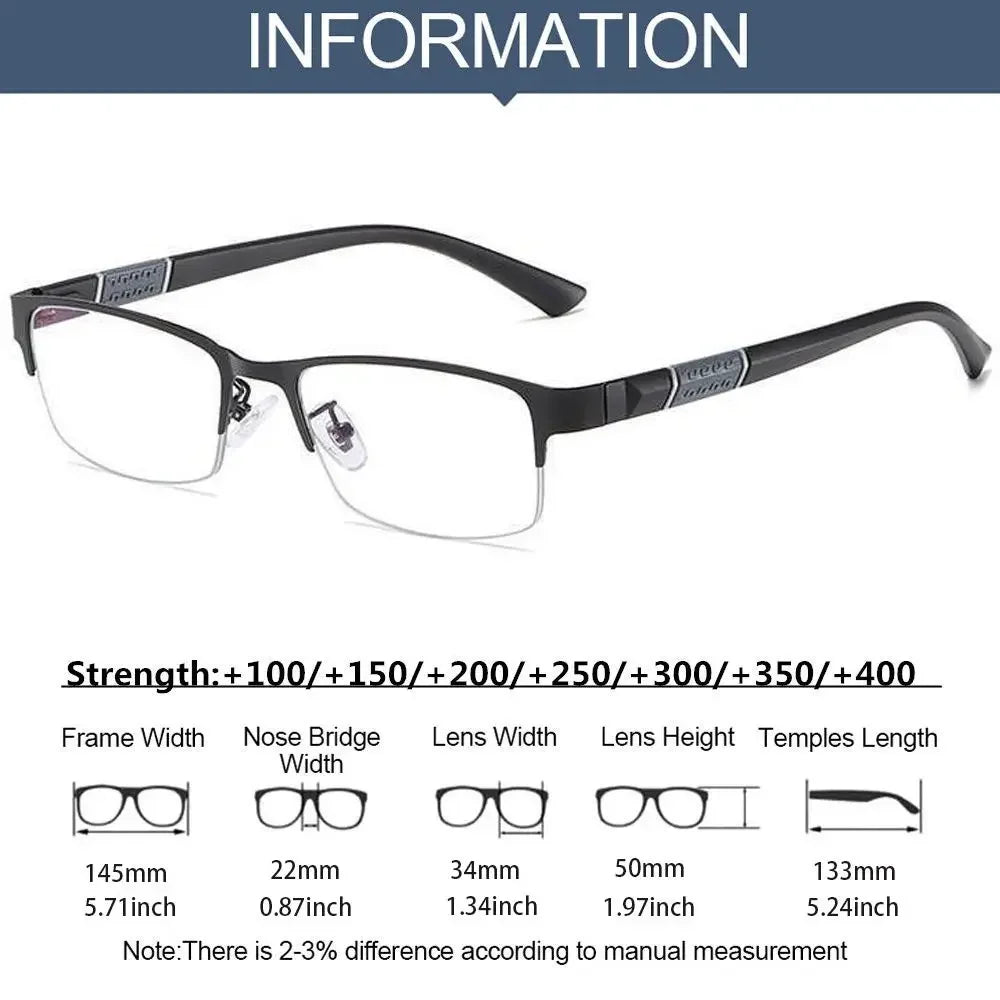 Glasses Men Anti-Blue Light Business Reading Glasses Vintage Half Frame Eye Protection Ultra Light Office Eyeglasses