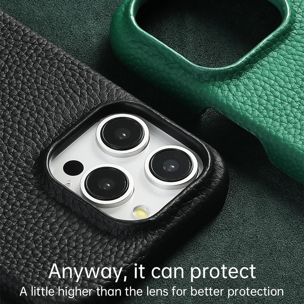 for Magsafe Case for iPhone 17 15 16 Pro Max Air 16Pro Natural Cowhide Lychee Leather Magnetic Protector Luxury Phone Back Cover