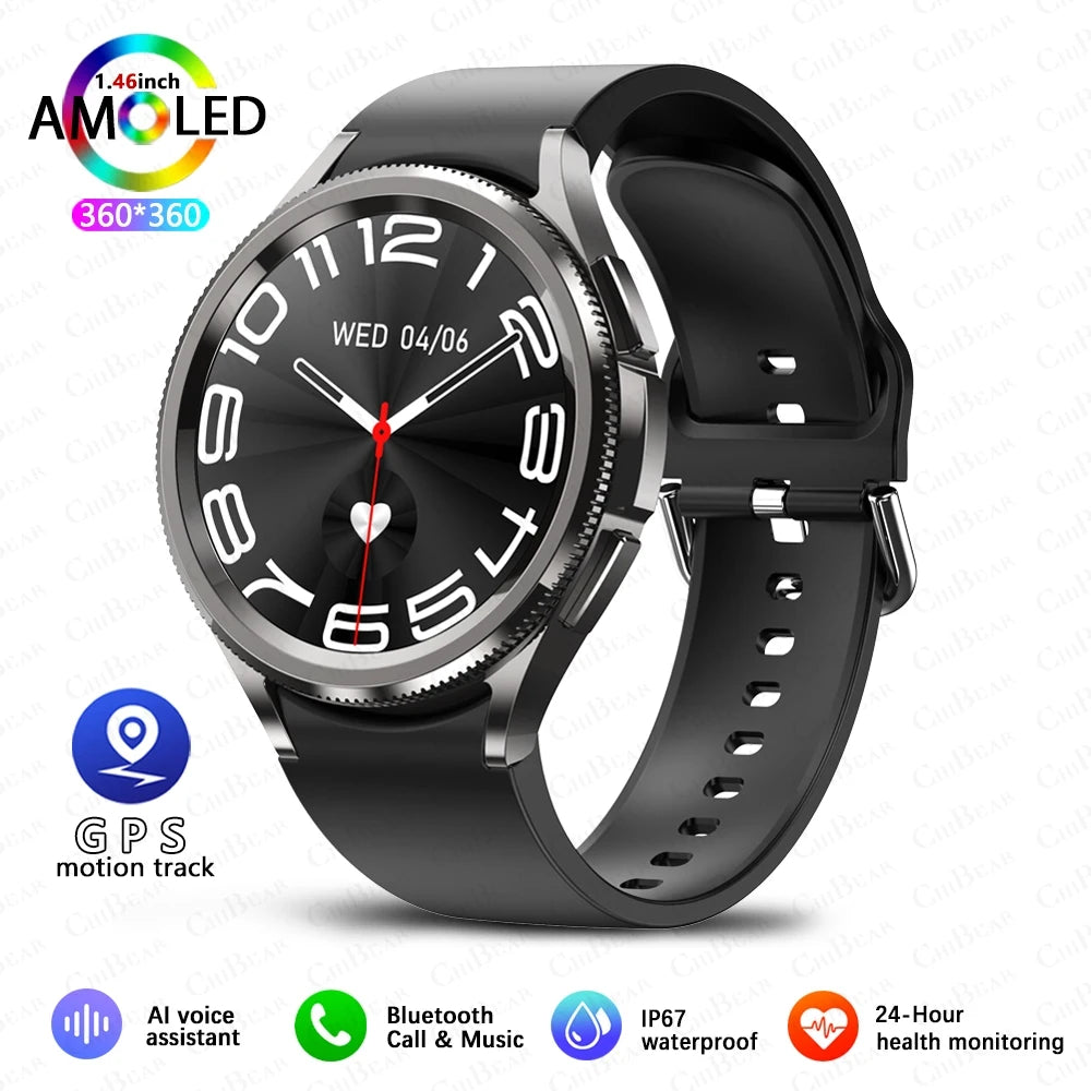 2025 New Smart Watch 6 Classic Smart Watch Fashion Men Sports Fitness Waterproof Heart Rate AMOLED HD Bluetooth Call Smartwatch