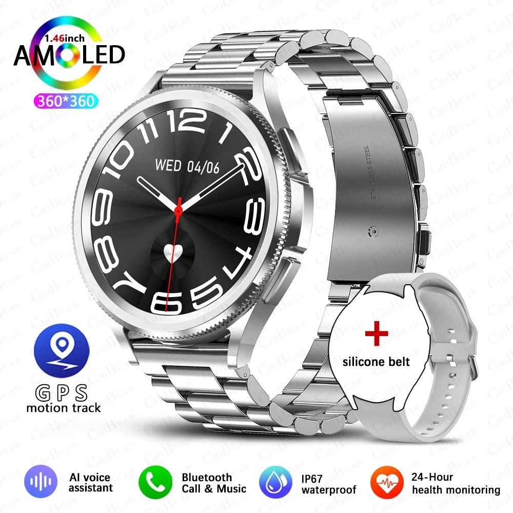 2025 New Smart Watch 6 Classic Smart Watch Fashion Men Sports Fitness Waterproof Heart Rate AMOLED HD Bluetooth Call Smartwatch