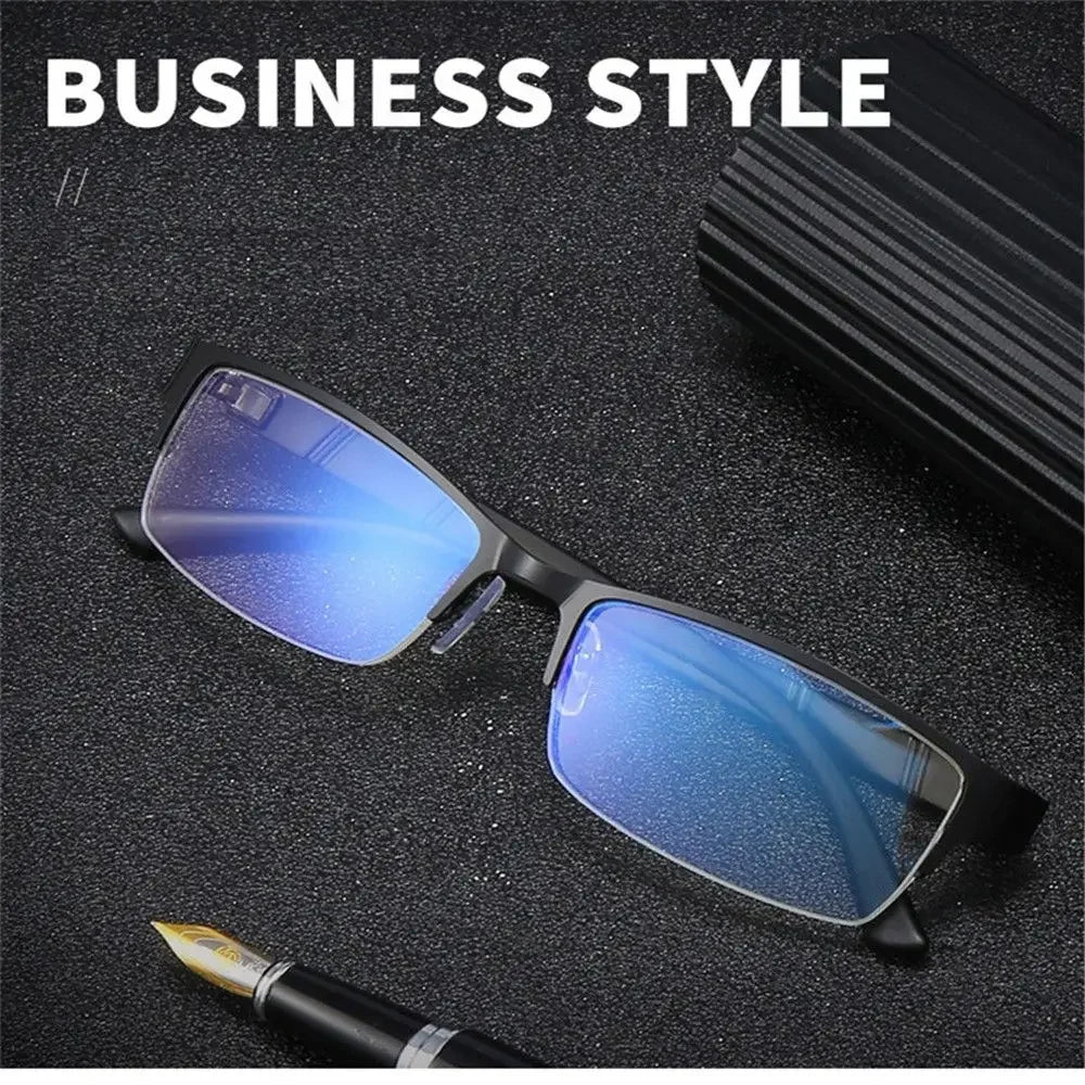 Glasses Men Anti-Blue Light Business Reading Glasses Vintage Half Frame Eye Protection Ultra Light Office Eyeglasses