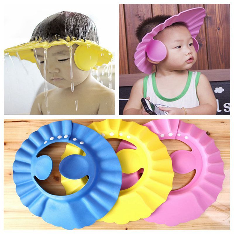 Baby Shower Cap Children Safe Bath Bathing Shampoo Caps Wash Hair Adjustable Elastic Shield for Kids Protective Bath Accessories (Random Color)