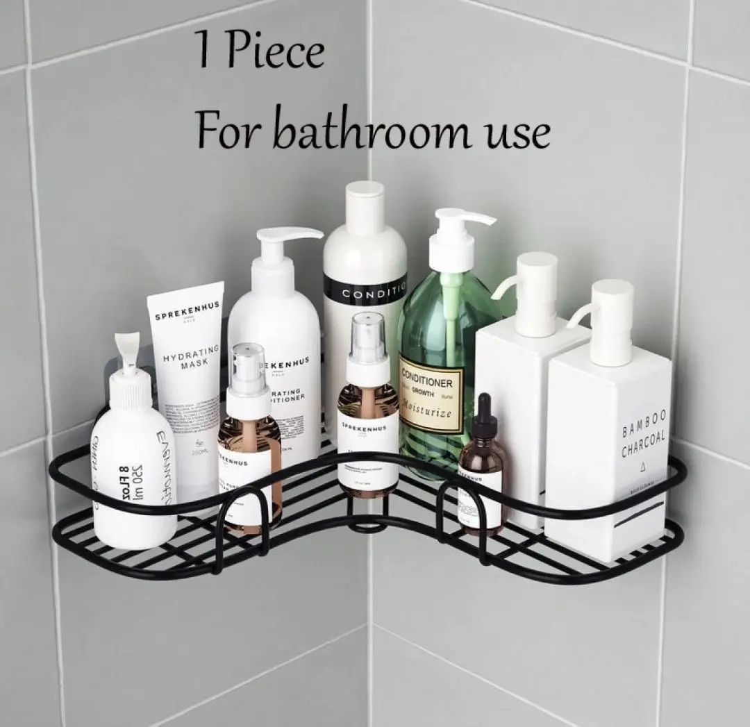 Bathroom Kitchen Punch Corner Frame Shower Shelf Wrought Iron Shampoo Storage Rack