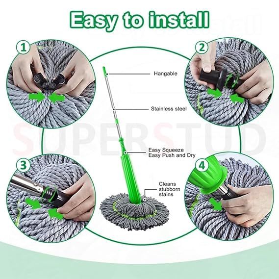 Green Twist Mop 2 in 1 Dehydrated Floor Cleaning mop Microfiber Cleaner Wet and Dry Mopping