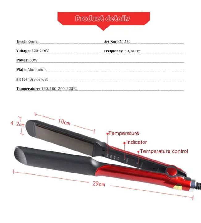 Kemei Km-531 Professional Hair Straightner with Temperature Control ionic plate hair straight