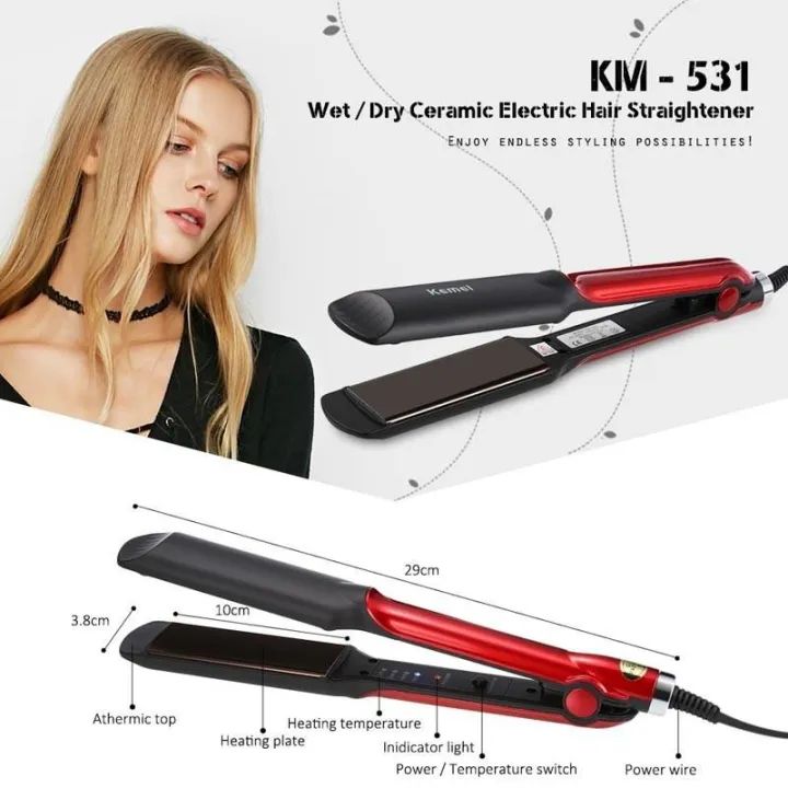 Kemei Km-531 Professional Hair Straightner with Temperature Control ionic plate hair straight