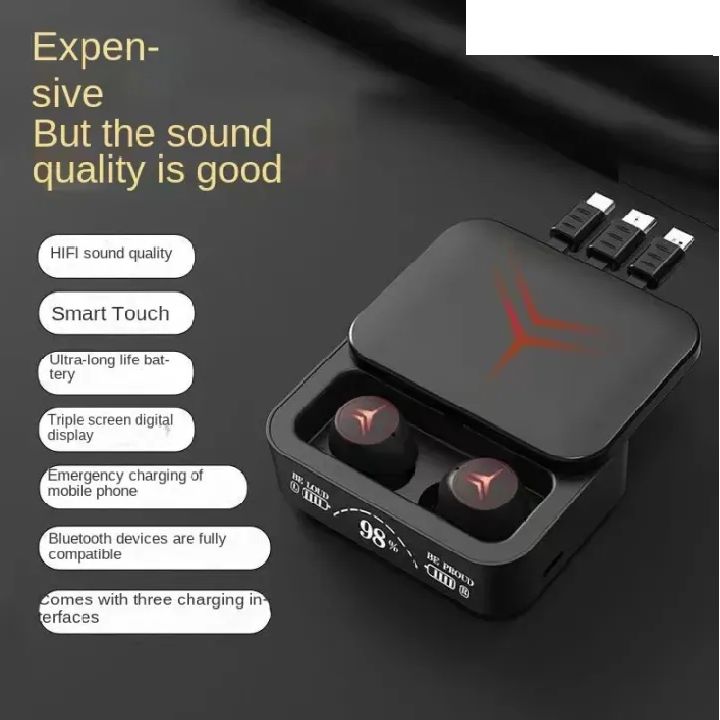 M88 Plus TWS Wireless Earbuds With 3 Cables LED Display Type C Low Latency 9D Sterio HIFI Audio Bluetooth Earphones Headset with Power Bank