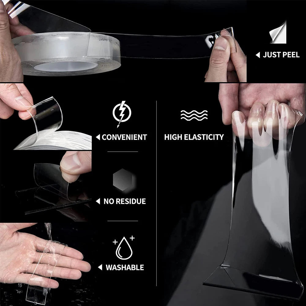 50mm Width Double-sided Adhesive Nano Tape 1-5M Reusable No Trace Waterproof Ultra-strong Wall Tape Strip Clear Mounting Tape