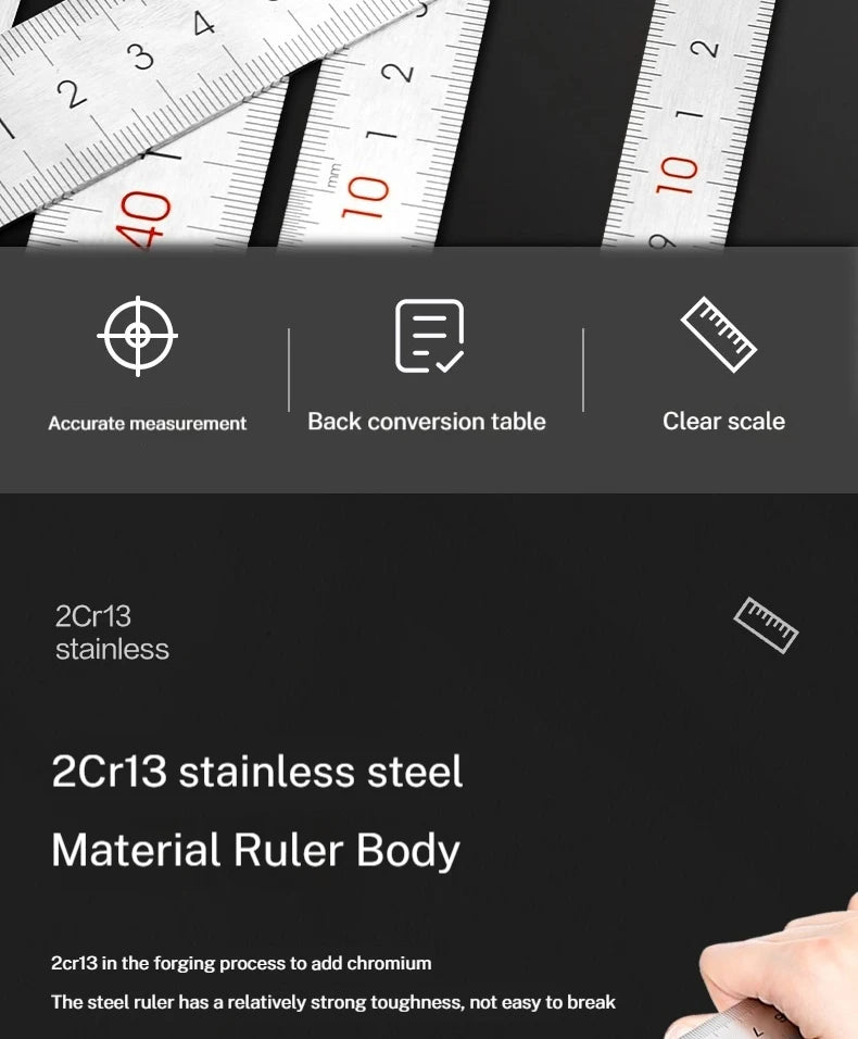 Deli Stainless Steel Ruler for Students And Woodworkers Straight Edge Measuring Tool for Drawing And Drafting 15/20/30/50cm