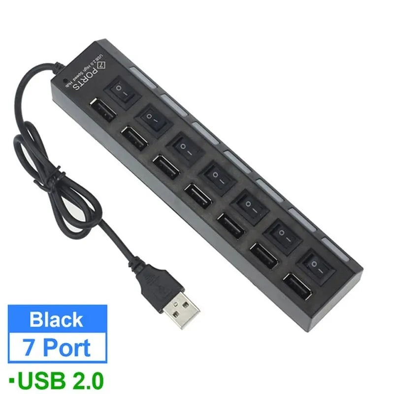 Coolcirc High-Speed 7-Port USB 2.0 Hub with LED Switch &Power Adapter Multi Splitter Expander for PC/Laptop Computer Accessories