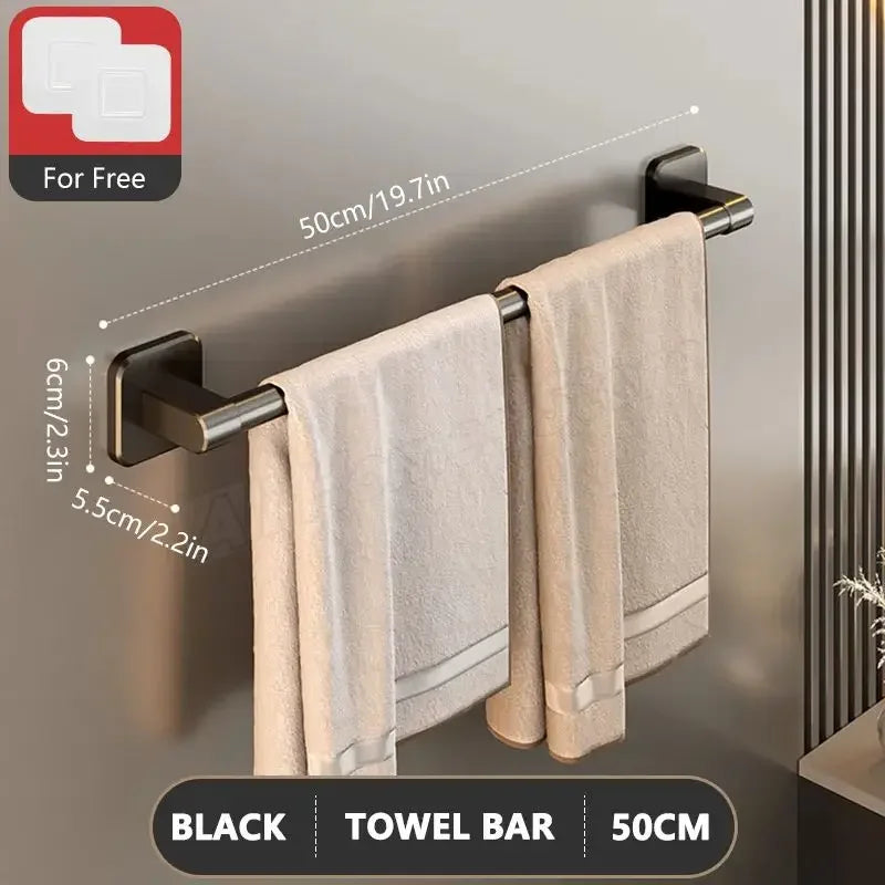 Self-adhesive Bathroom Towel Rack Wall Mounted Towel Rack Storage Rack No Drilling Horizontal Towel Bar Bathroom Corner Shelf