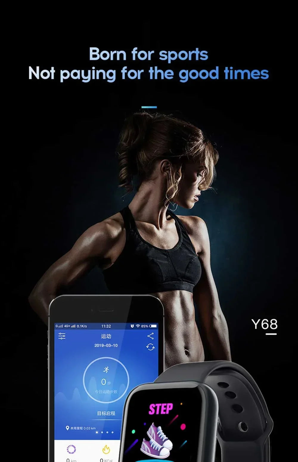 Smartwatch Y68 w/ Color Screen: Activity Tracker, Multi-Sport Mode, Step Counter, Notification Alert, Remote Music/Camera