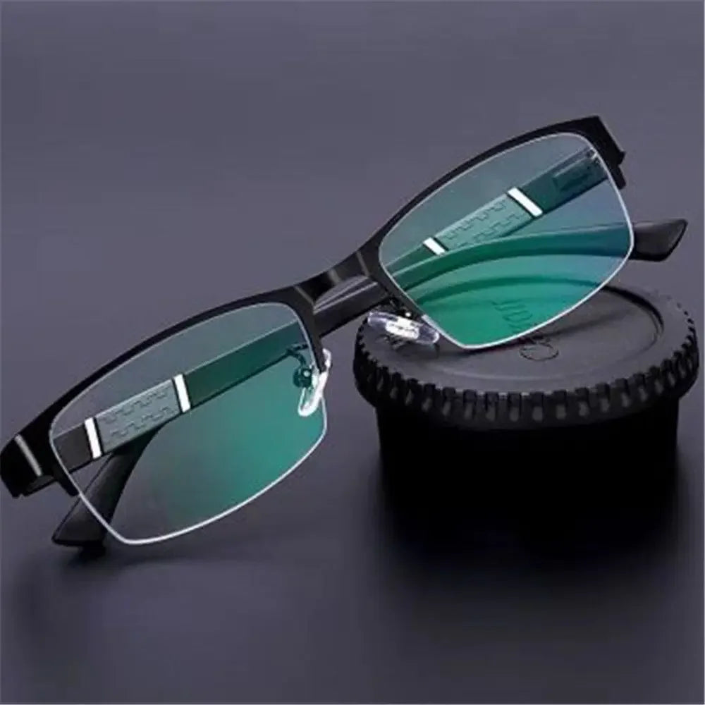 Glasses Men Anti-Blue Light Business Reading Glasses Vintage Half Frame Eye Protection Ultra Light Office Eyeglasses