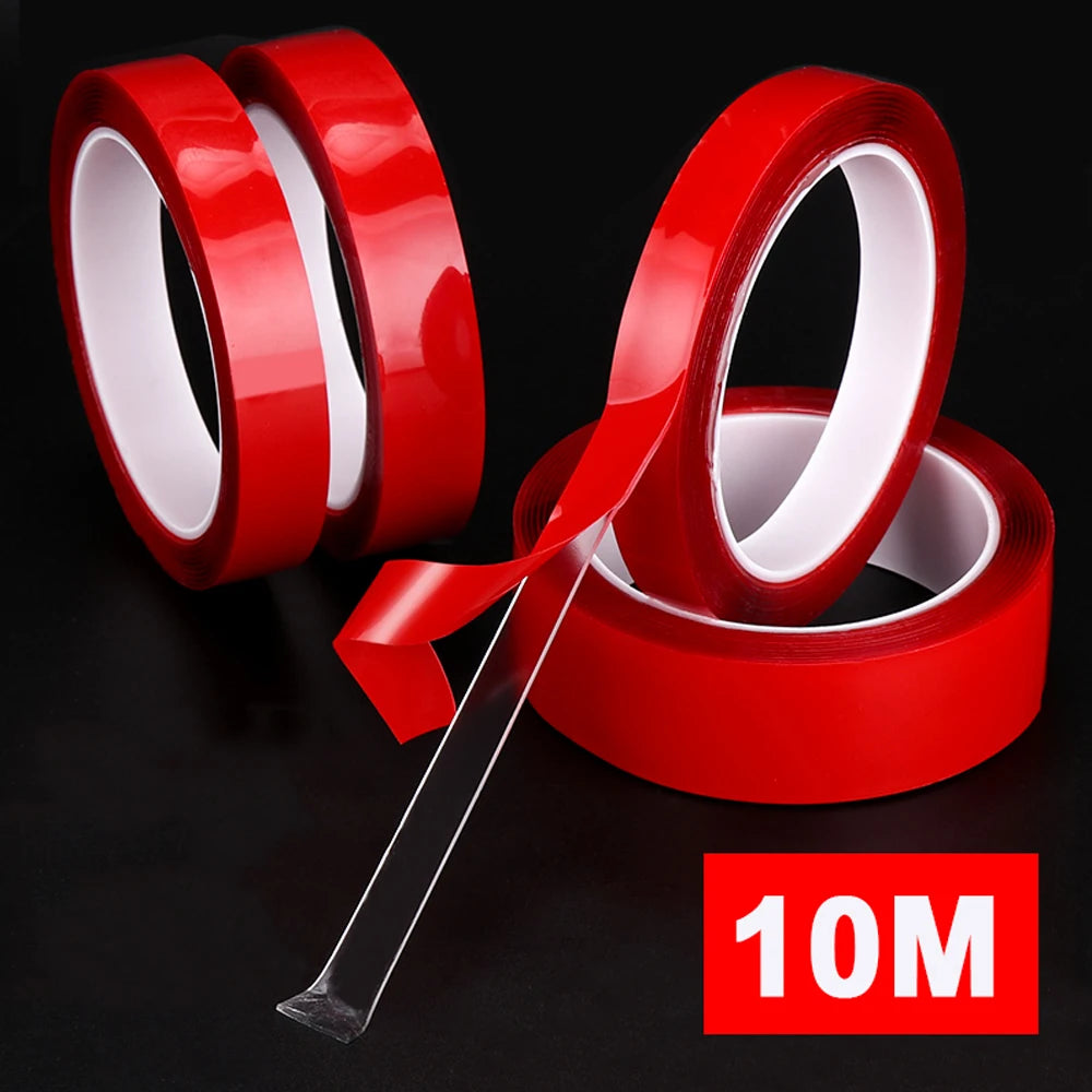 10M Double Sided Adhesive Tape Transparent Acrylic Waterproof Strong Mounting Tape Strip No Trace 5MM-35MM Width for Wall Decor