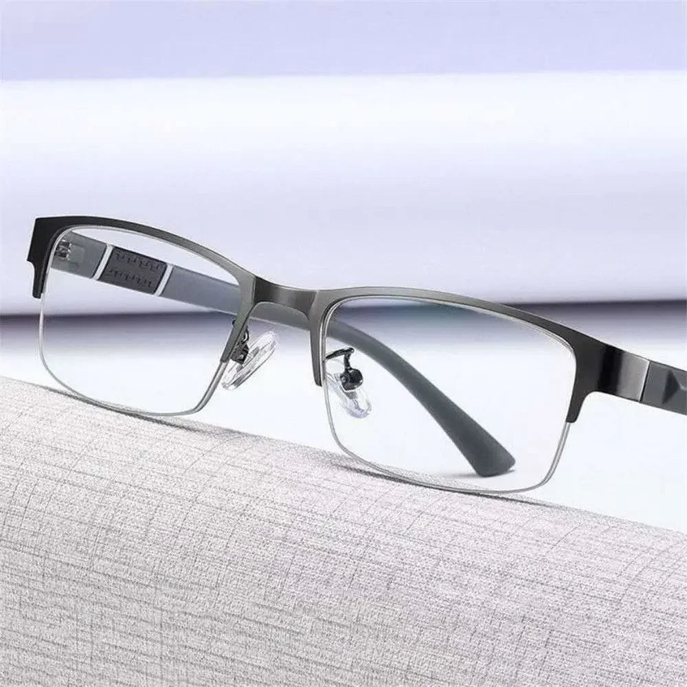Glasses Men Anti-Blue Light Business Reading Glasses Vintage Half Frame Eye Protection Ultra Light Office Eyeglasses