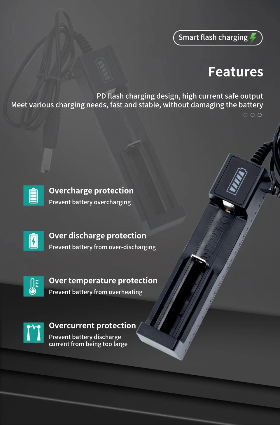 18650 Battery Charger 1/2/4 Slots Dual 18650 Charging 3.7V  Rechargeable Lithium Battery USB Charger For 16340 14500 18650