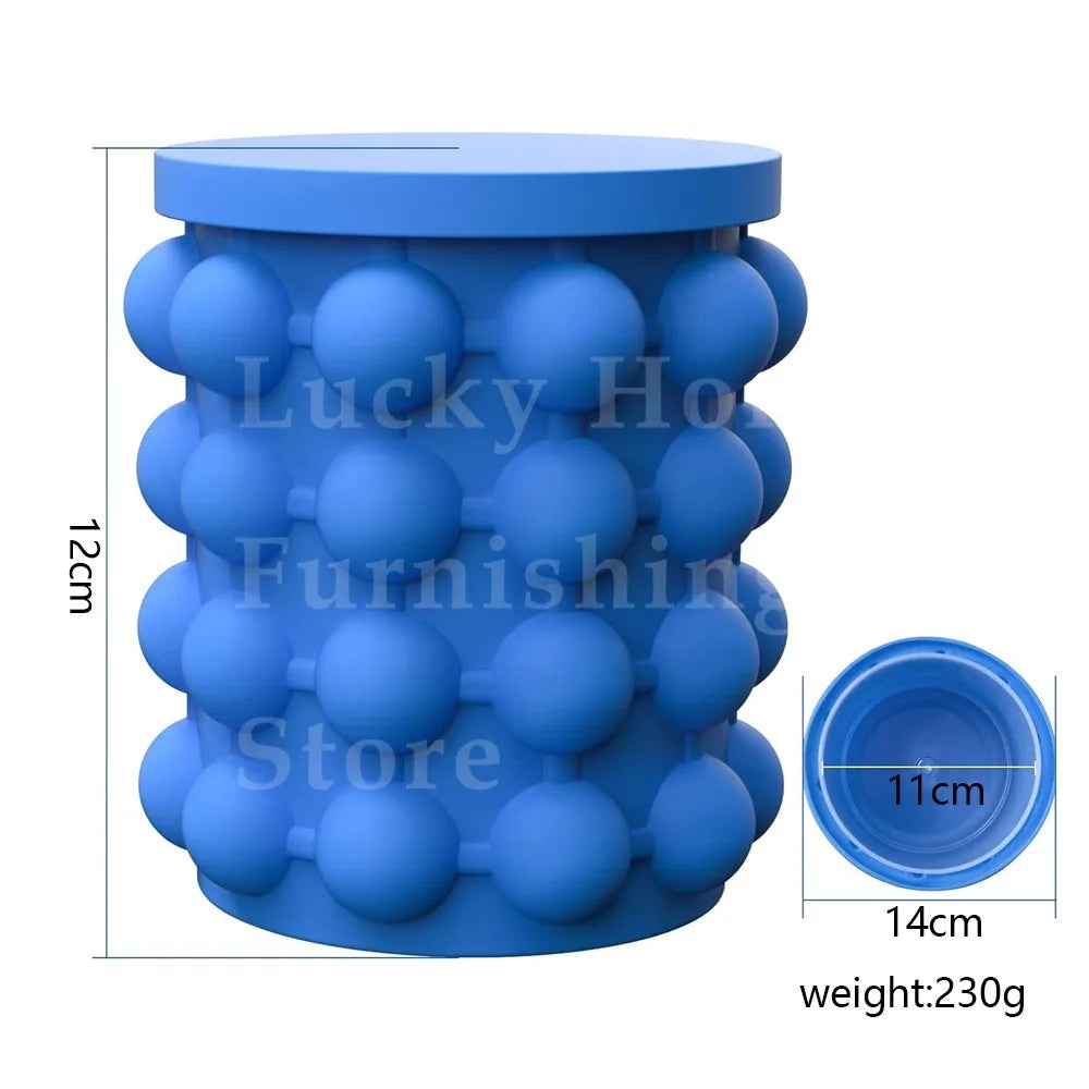 2-in-1 Silicone Ice Bucket & Cube Tray, Portable Freeze Mold for Whiskey Beer, Cabinet Space Saving Bar Home Party Kitchen Tool