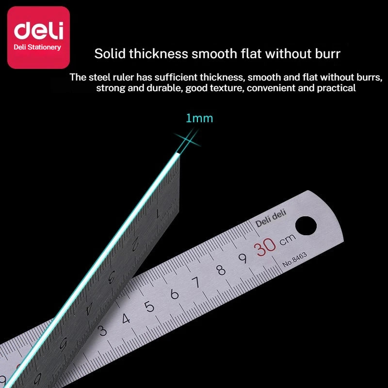 Deli Stainless Steel Ruler for Students And Woodworkers Straight Edge Measuring Tool for Drawing And Drafting 15/20/30/50cm