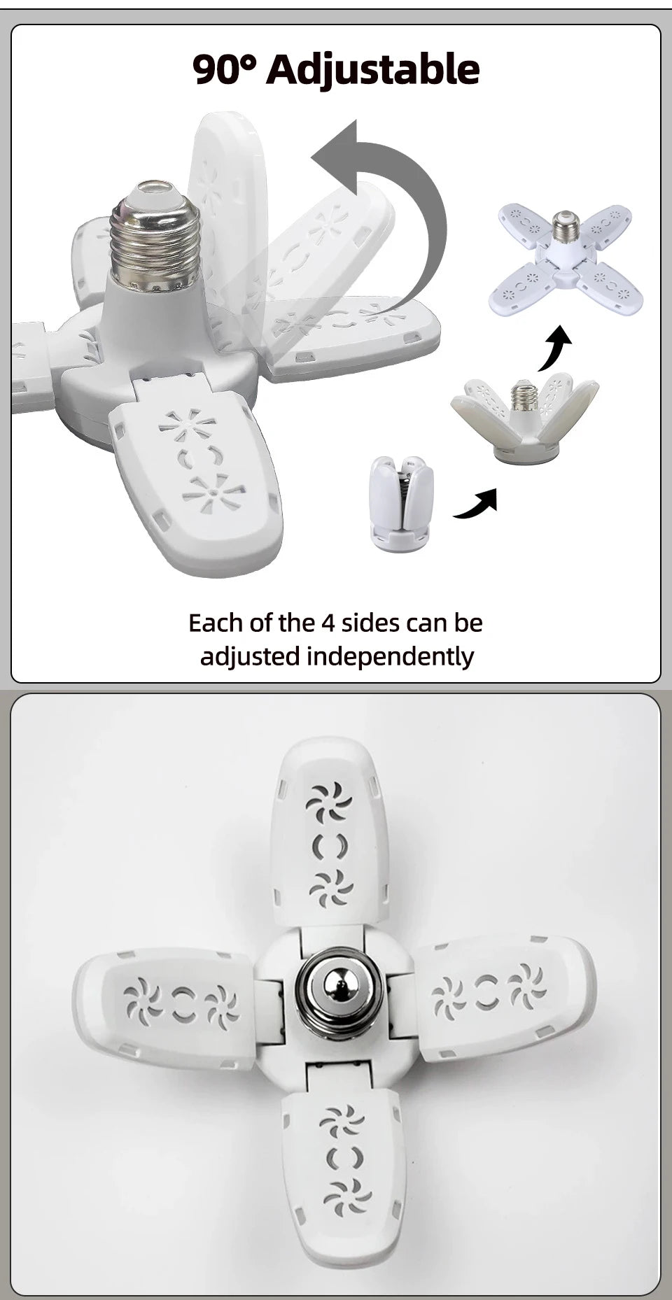 E27 Fan Shape Foldable 28W LED Bulb AC220V/110V Deformation for Home Ceiling Lights Warehouse and Garage White Leaf Light 6500K