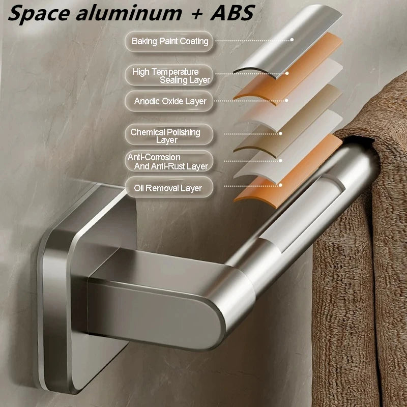 Self-adhesive Bathroom Towel Rack Wall Mounted Towel Rack Storage Rack No Drilling Horizontal Towel Bar Bathroom Corner Shelf