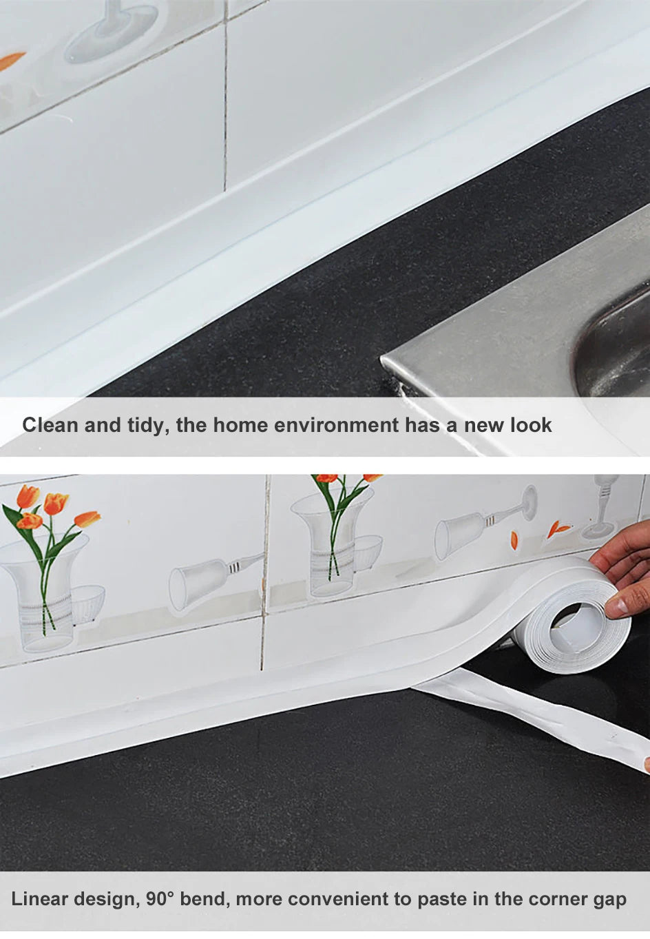 3.2M PVC Caulk Tape Self Adhesive Oil-Proof Kitchen Sink Edge Corner Wall Sticker  Bath Waterproof Toilet Sealing Strip Tape