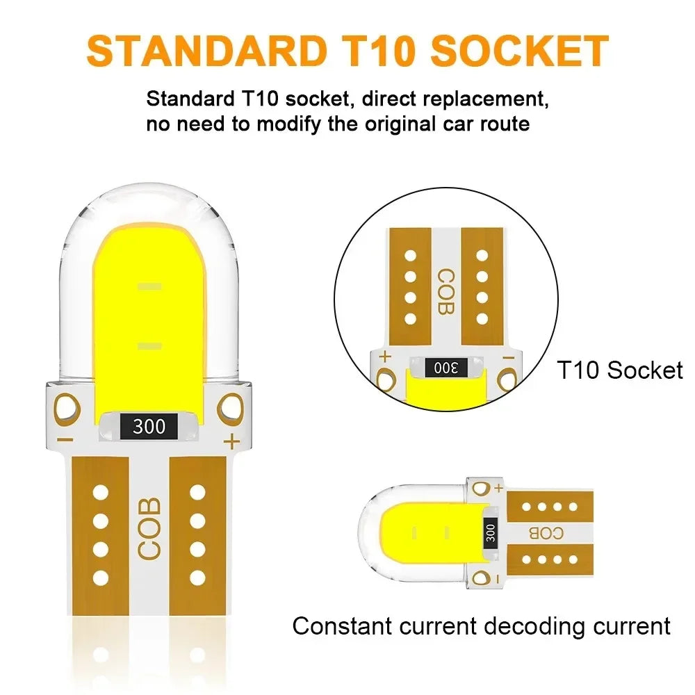 20X LED T10 Led 194 168 W5W COB Led Car Wedge Bulb Auto Interior Dome Reading Light Parking Lamp  License Plate Light
