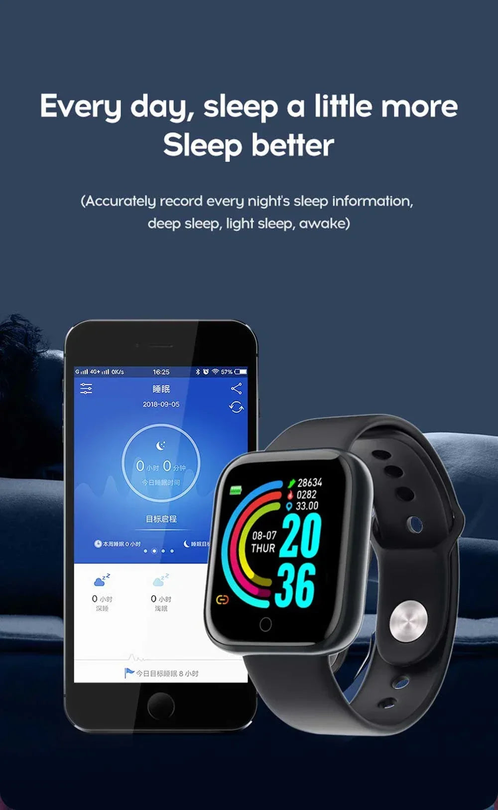 Smartwatch Y68 w/ Color Screen: Activity Tracker, Multi-Sport Mode, Step Counter, Notification Alert, Remote Music/Camera
