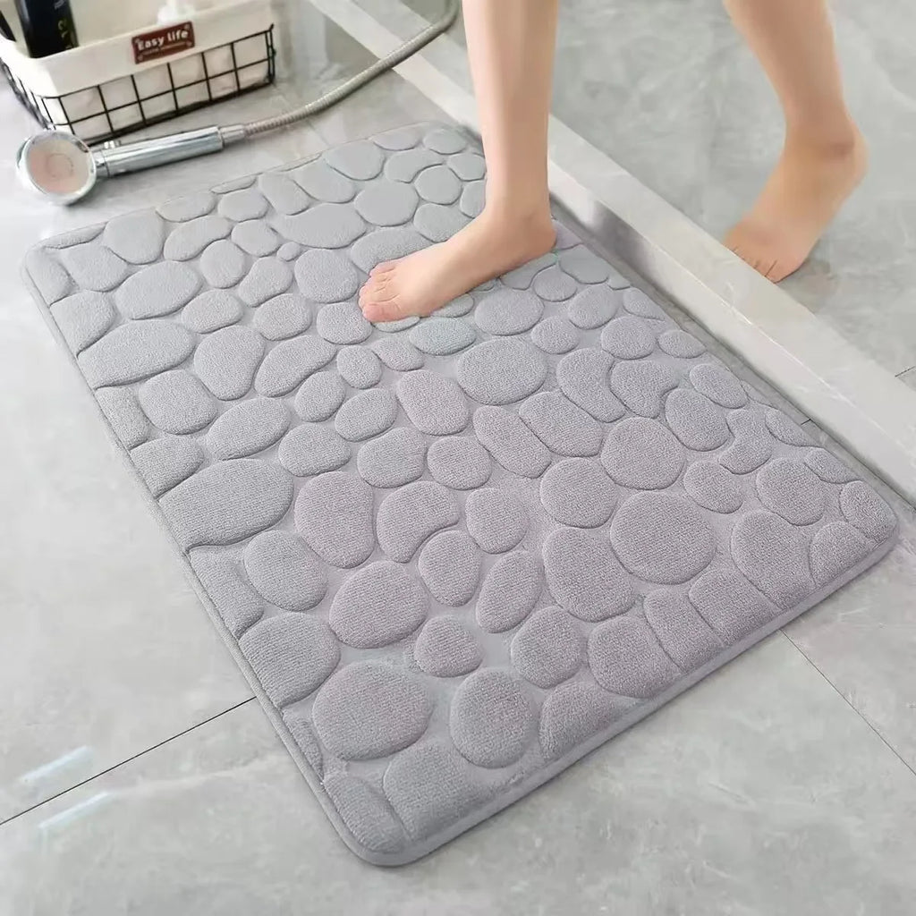 1pc Memory Foam Embossed Velvet Carpet Bathroom Living Room Non-Slip Mat Cobblestone Floor Mat Home Furnishings