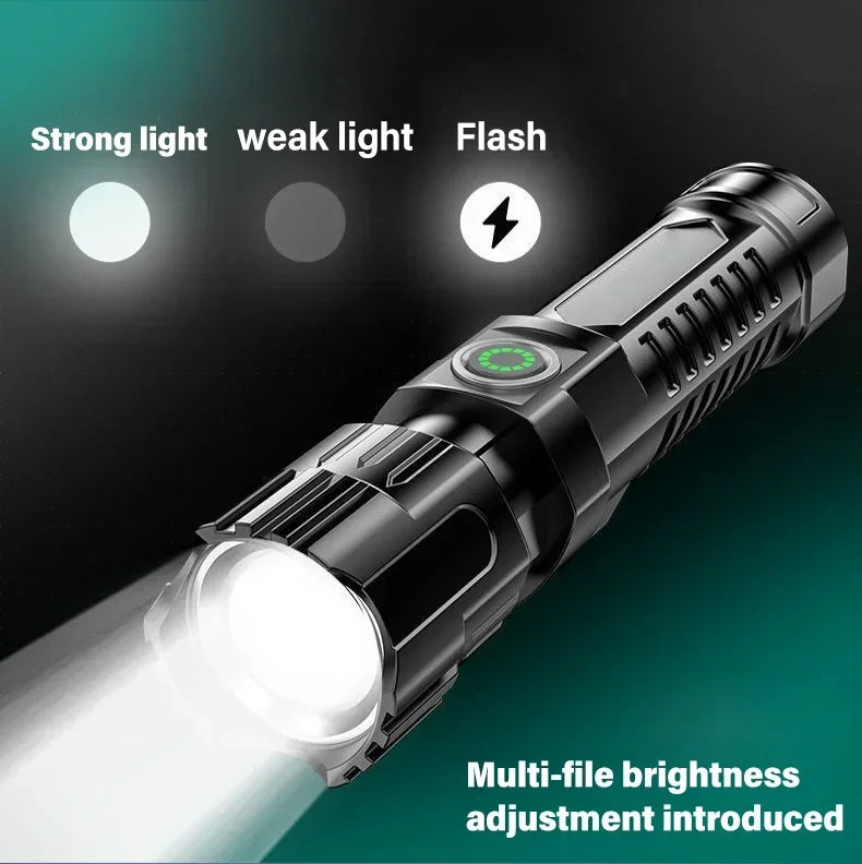 High Strong Power Led Flashlights 2000LM Tactical Torch with Display Light USB Charging Camping Fishing Emergency Zoom Lantern