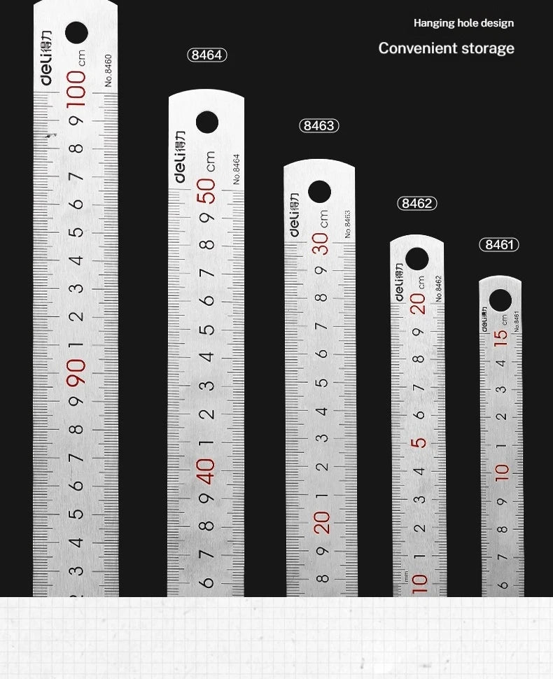 Deli Stainless Steel Ruler for Students And Woodworkers Straight Edge Measuring Tool for Drawing And Drafting 15/20/30/50cm