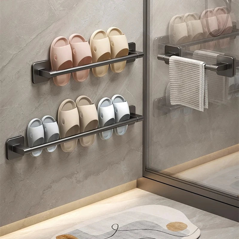 Self-adhesive Bathroom Towel Rack Wall Mounted Towel Rack Storage Rack No Drilling Horizontal Towel Bar Bathroom Corner Shelf