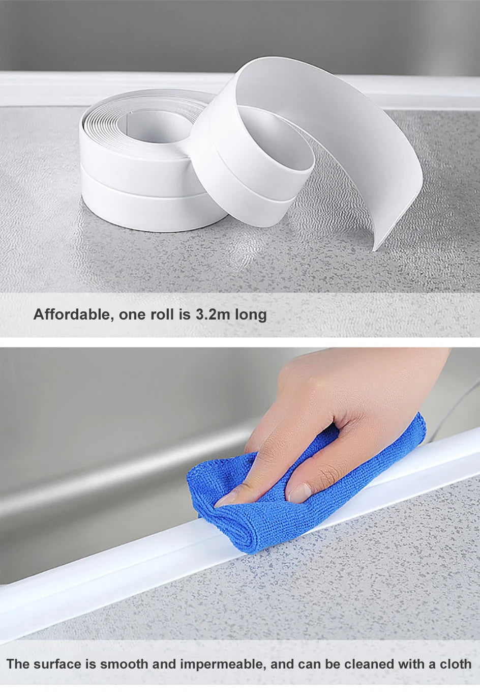 3.2M PVC Caulk Tape Self Adhesive Oil-Proof Kitchen Sink Edge Corner Wall Sticker  Bath Waterproof Toilet Sealing Strip Tape
