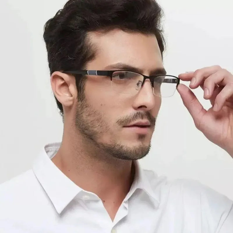 Glasses Men Anti-Blue Light Business Reading Glasses Vintage Half Frame Eye Protection Ultra Light Office Eyeglasses